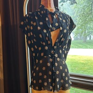 Tuleh Black and Gold Floral Blouse Women’s Size 8